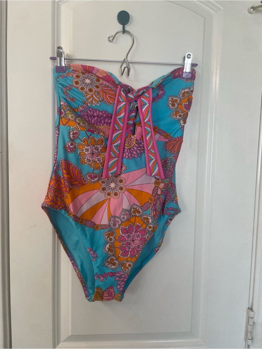 Strapless One-Piece Swimsuit in Pink & Turquoise - Picture 3 of 6